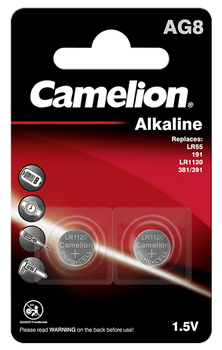 AG 8 / LR55 / LR 1121 / 391 - 1.5 Voltios - Blister con 2 pilas