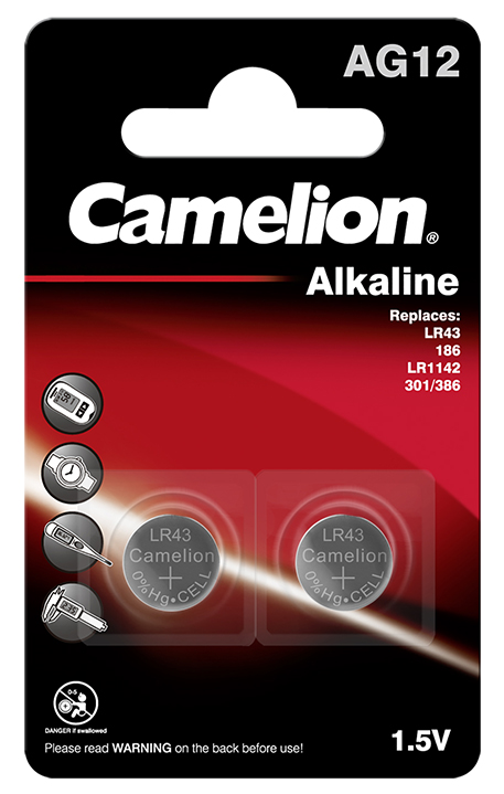 AG 12 / LR43 / LR1142 / 386 - 1.5 Voltios - Blister con 2 pilas
